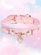NEW 1Pc PU Leather Delicate Pet Dog Collar,High-Quality Leather Fabric And Alloy Fittings.Beautiful Gemstone Decoration.