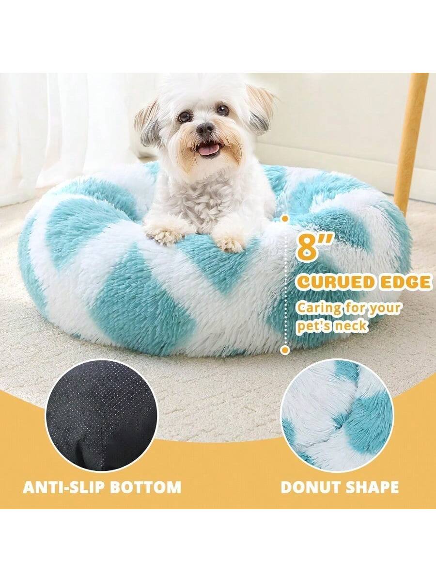 PetDonut Dog Cat Bed AntiAnxiety Calming Round Pet Bed For Small Dogs Washable Fluffy Faux Fur Donut Cushion Beds For Small Medium Pets 20 Bed