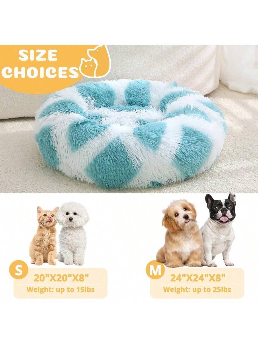 PetDonut Dog Cat Bed AntiAnxiety Calming Round Pet Bed For Small Dogs Washable Fluffy Faux Fur Donut Cushion Beds For Small Medium Pets 20 Bed
