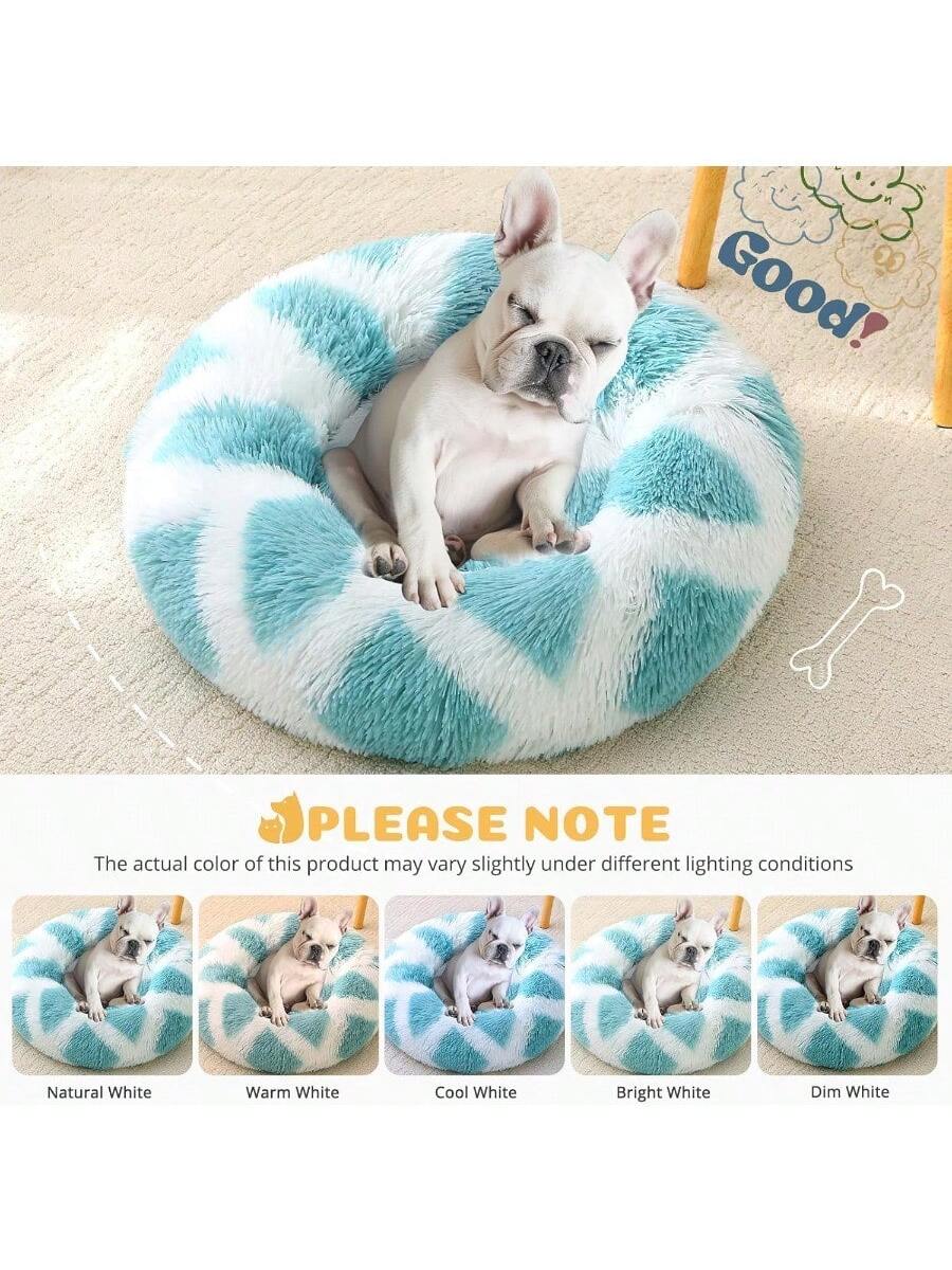 PetDonut Dog Cat Bed AntiAnxiety Calming Round Pet Bed For Small Dogs Washable Fluffy Faux Fur Donut Cushion Beds For Small Medium Pets 20 Bed