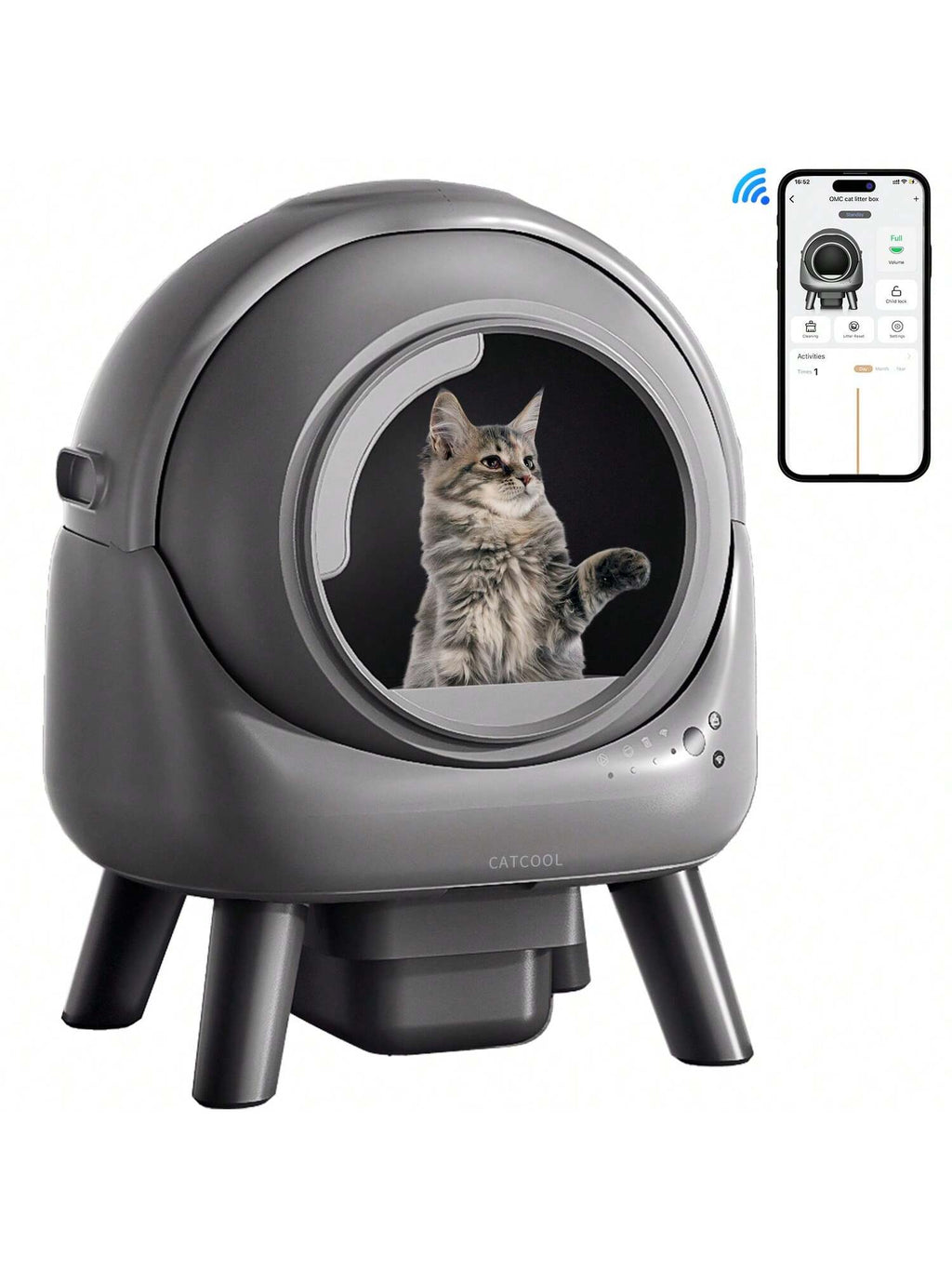Self Cleaning Litter Box Automatic Litter Box XXL Odor Control 65L APP Cat Litter-Robot For Multiple Cats, Safety Sensors, W/Cat Litter Liner