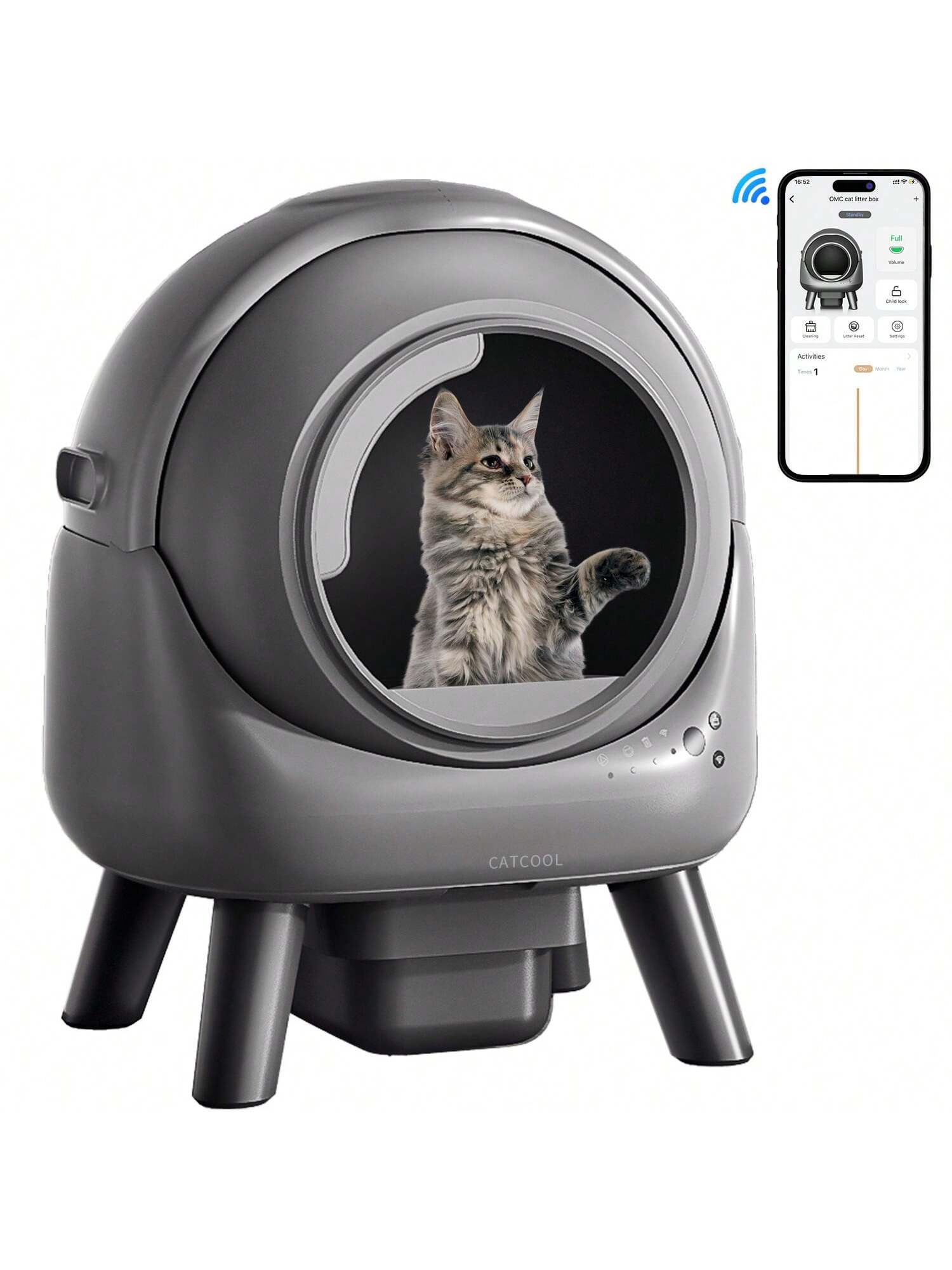 Self Cleaning Litter Box Automatic Litter Box XXL Odor Control 65L APP Cat Litter-Robot For Multiple Cats, Safety Sensors, W/Cat Litter Liner