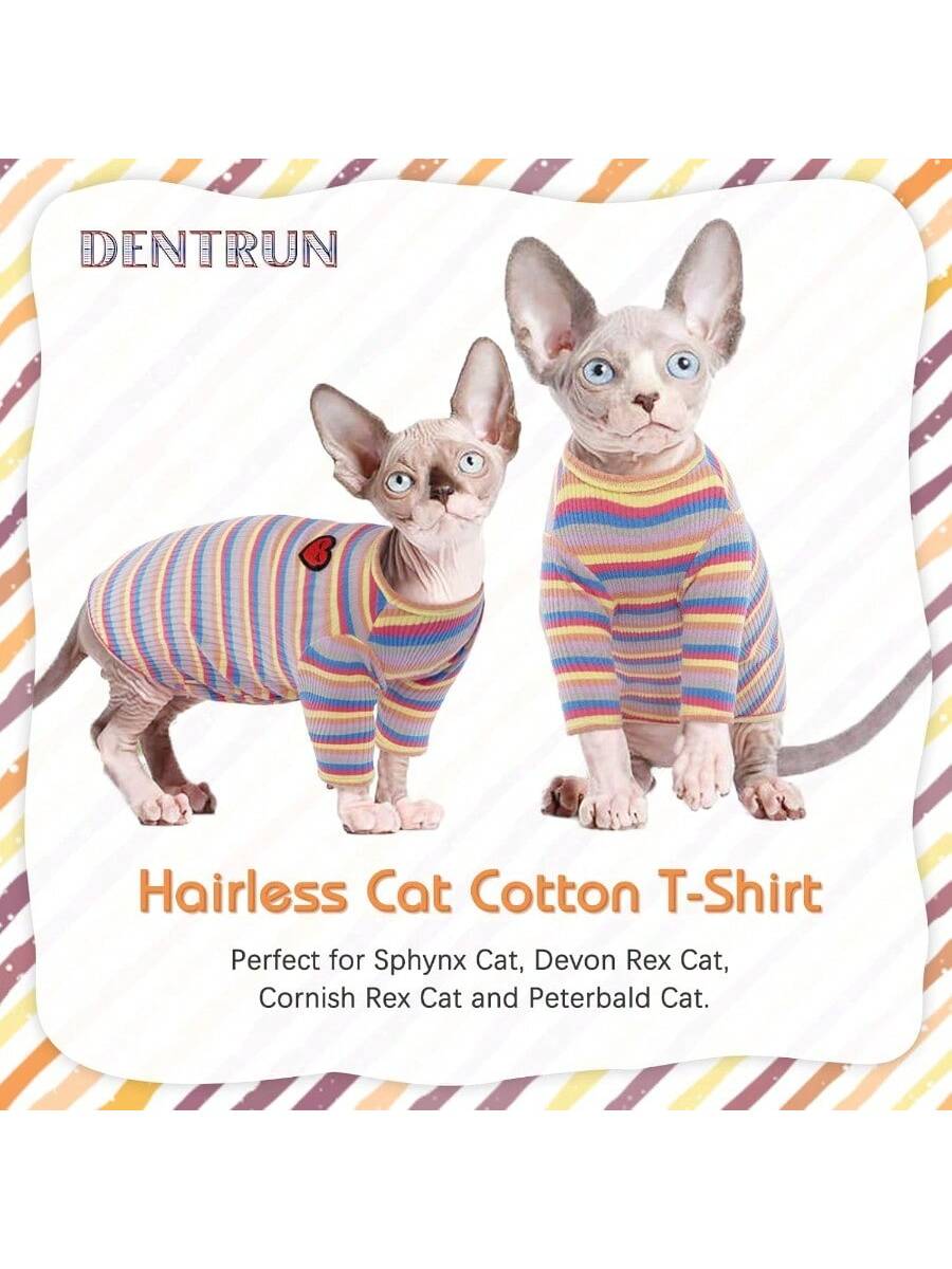 Long Haired Cat Summer ClothingHairless Cats Shirt Breathable Cat Daily Wear Clothes Stripe Vest Adorable Pajamas Jumpsuit Soft SkinFriendly
