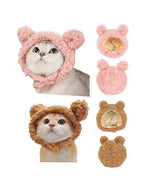 CGLLCute Pet Headwear2 Pcs Cat Warm Hat Adjustable Cat Costume Bear HatWinter Pet Headwear For Cats Small Dogs Cute Cat Clothing Accessories Dress Up Valentines Party Birthday Theme Fits Cats Small Dogs Brown Pink LHCG5102