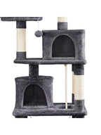 62.5" Tall Double Condo Cat Tree And Scratching Post Tower, Dark Gray