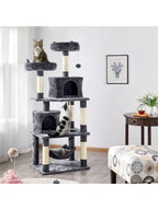 62.5" Tall Double Condo Cat Tree And Scratching Post Tower, Dark Gray