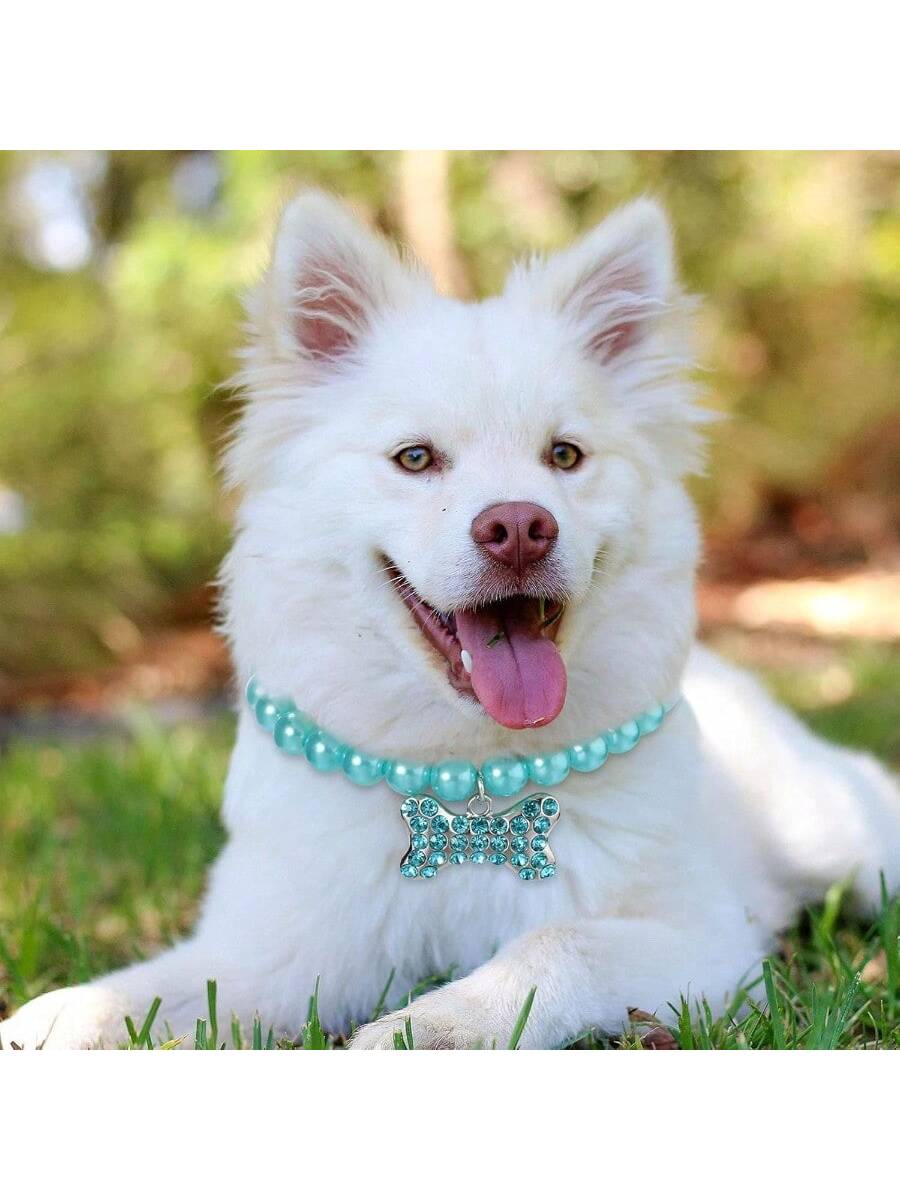 CGLLCute Cat And Dog Necklace5 Pcs Pet Pearl Necklace Diamond Crystal Dog Pearl Necklace Collars With Bling Rhinestones Bone Dog Cat Jewelry Set Wedding Collar For Puppy Pets S LHCG5102