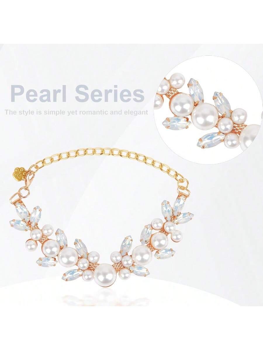 CGLLCute Cat And Dog NecklaceDog Cat Pearl Collars With Cute Pet Paw Gold Chain Stainless Steel Collars Necklace Adjustable Collar Dog Chain Cat White Pearl Pet Collar White S LHCG5102