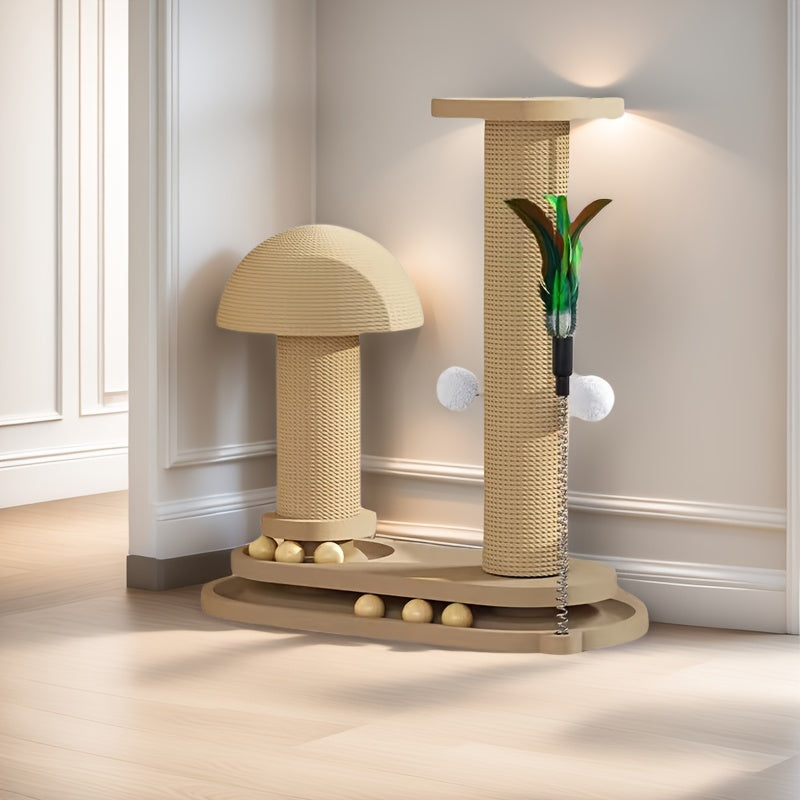 Compact Cat Tree with Sisal Scratching Post, Mushroom Hideaway, Track Balls and Small or Large Size Options