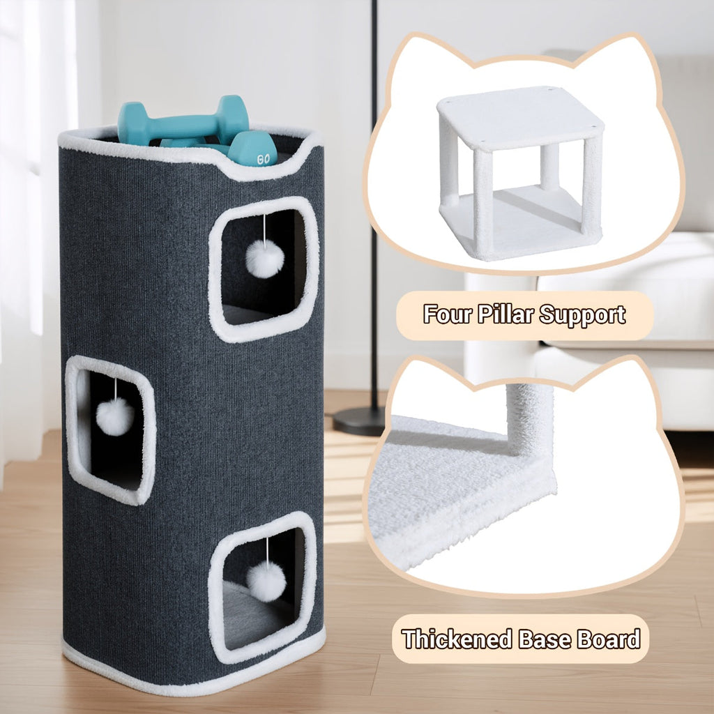Cat Tree Tower Multi-Level Foldable Cat Condo for Indoor Cats - Scratch-Resistant Carpet, Hanging Bell Ball, Cozy Top Bed, Sturdy Frame Cat House with Multiple Entrances, 1 3 4 Tier Options for Kittens & Adults