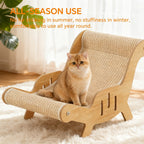 Curved Cat Lounger Chair with Wood Side Frame, Raised Feet and Continuous Beige Woven Sisal Surface