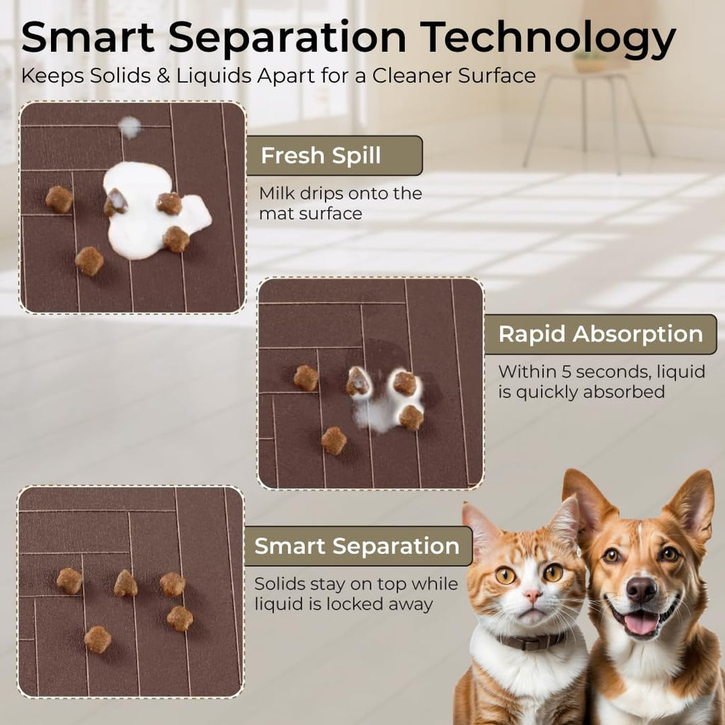 Pet Feeding Mat for Dogs and Cats – Absorbent Pet Placemat with Waterproof Non-Slip Rubber Backing – Quick Dry Food and Water Bowl Mat, Easy to Clean Floor Protector for Pets (12"x20", Dark Brown)