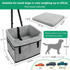 Vivifying Dog Car Seats for Small Dogs, Portable Dog Booster Car Seat with Storage Pockets and Safety Belt, Comfortable Travel Bed for Small Pets Up to 25lbs (Gray)