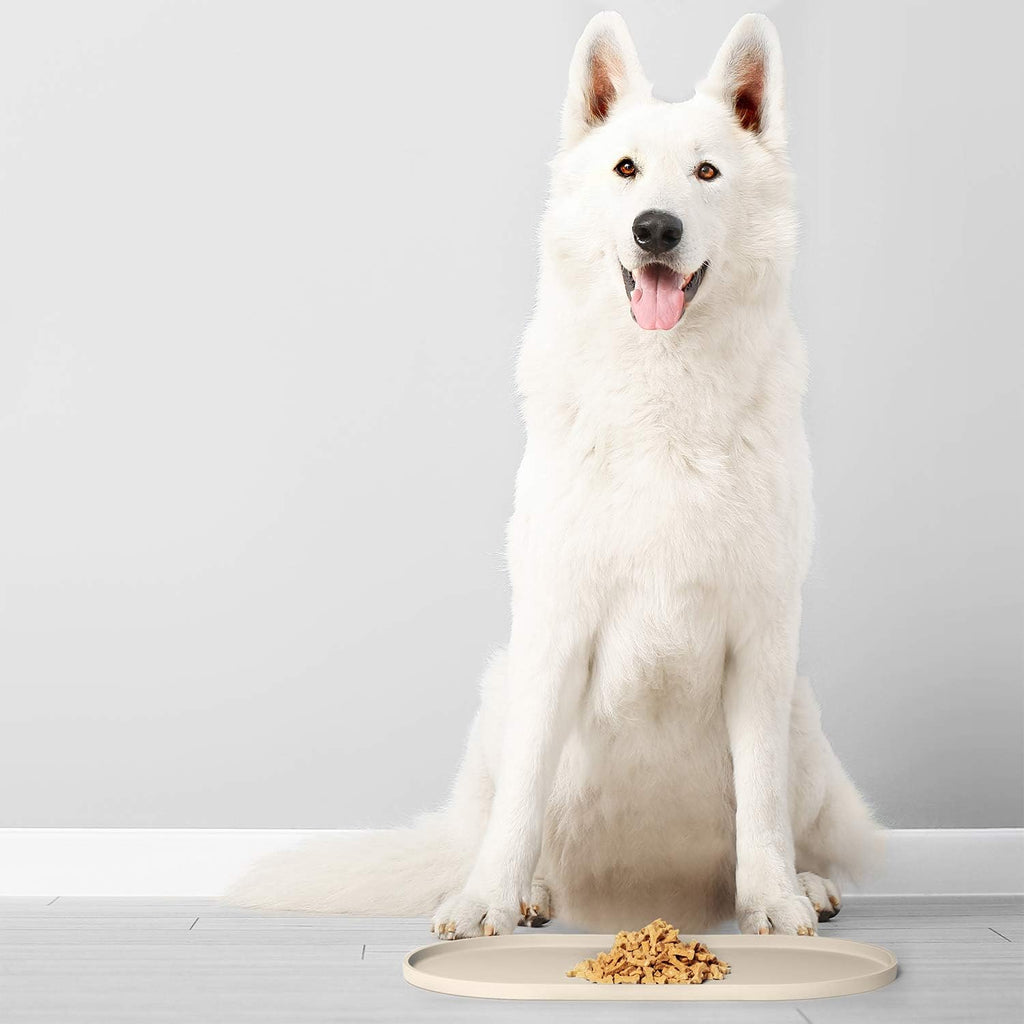 DogBuddy Dog Food Mat - Waterproof Dog Bowl Mat, Silicone Pet Mat for Food and Water Bowls, Nonslip Pet Feeding Mat with Edges, Dogs Food Mats for Floors, Puppy Supplies (Small, White Sand)