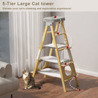 GDLF Modern Solid Wood Cat Tree Foldable Ladder Design with Cat Hammock & Sisal Scratch Post Easy Clean 60"H