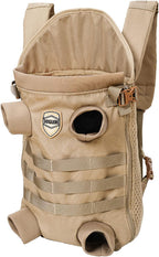 FLAdorepet Dog Carrier Tactical Backpack for Medium Large Dogs,Soft Hands-Free Legs Out Pet Front Cat Dog Carrier Backpack Travel Bag for Outdoor Traveling Hiking Camping (Medium, Khaki)