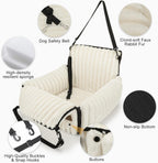 MIXJOY 6-in-1 Dog Car Seat for Small/Medium Dogs up to 25 lbs, Multi-Functional Dog Carrier for Car with Detachable Washable Cover, Pet Travel Bed with Clip-On Safety Leash, Beige