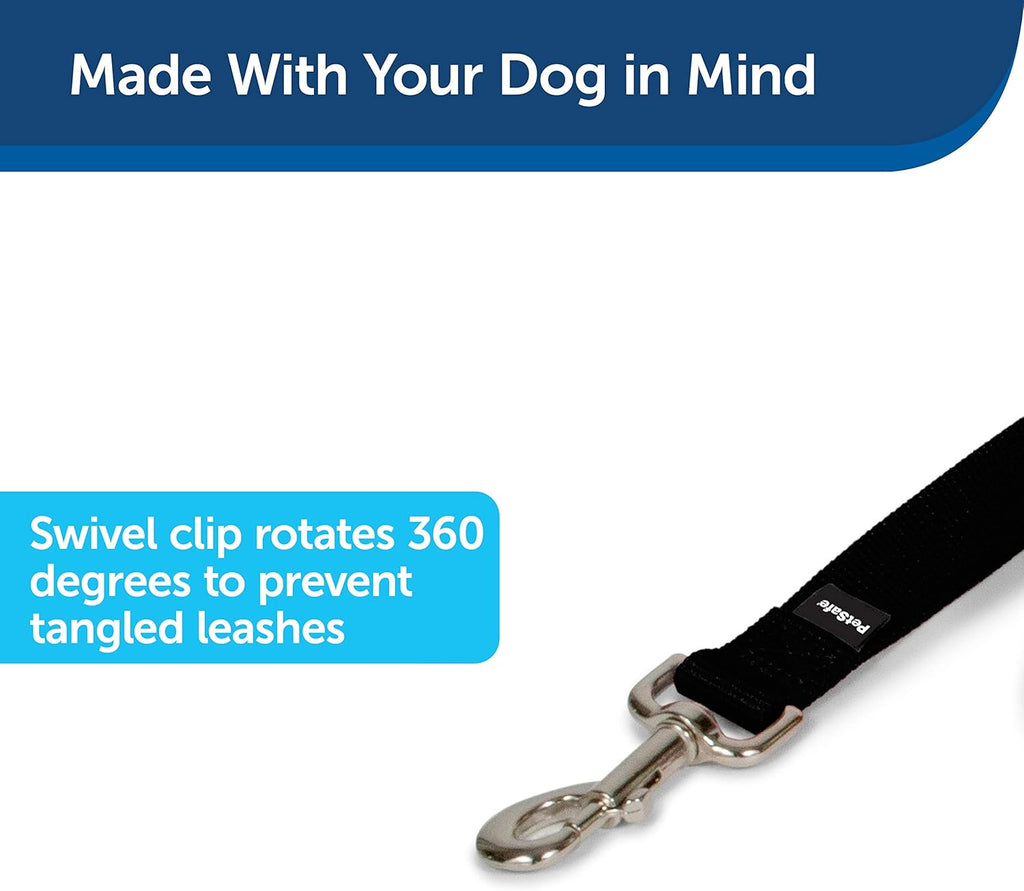 PetSafe Nylon Leash - Chew-Resistant Cat & Dog Behavioral Training Leash - Compatible with Easy-Walk Harness - Traditional-Style Reliable Pet Lead with a Padded Hand Wrap - 3/8" x 6' - Black