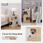 23.6-Inch Wood-Look Cat Tree Bed with Three Levels, Removable Soft Mats and Brown Finish for Indoor Cats