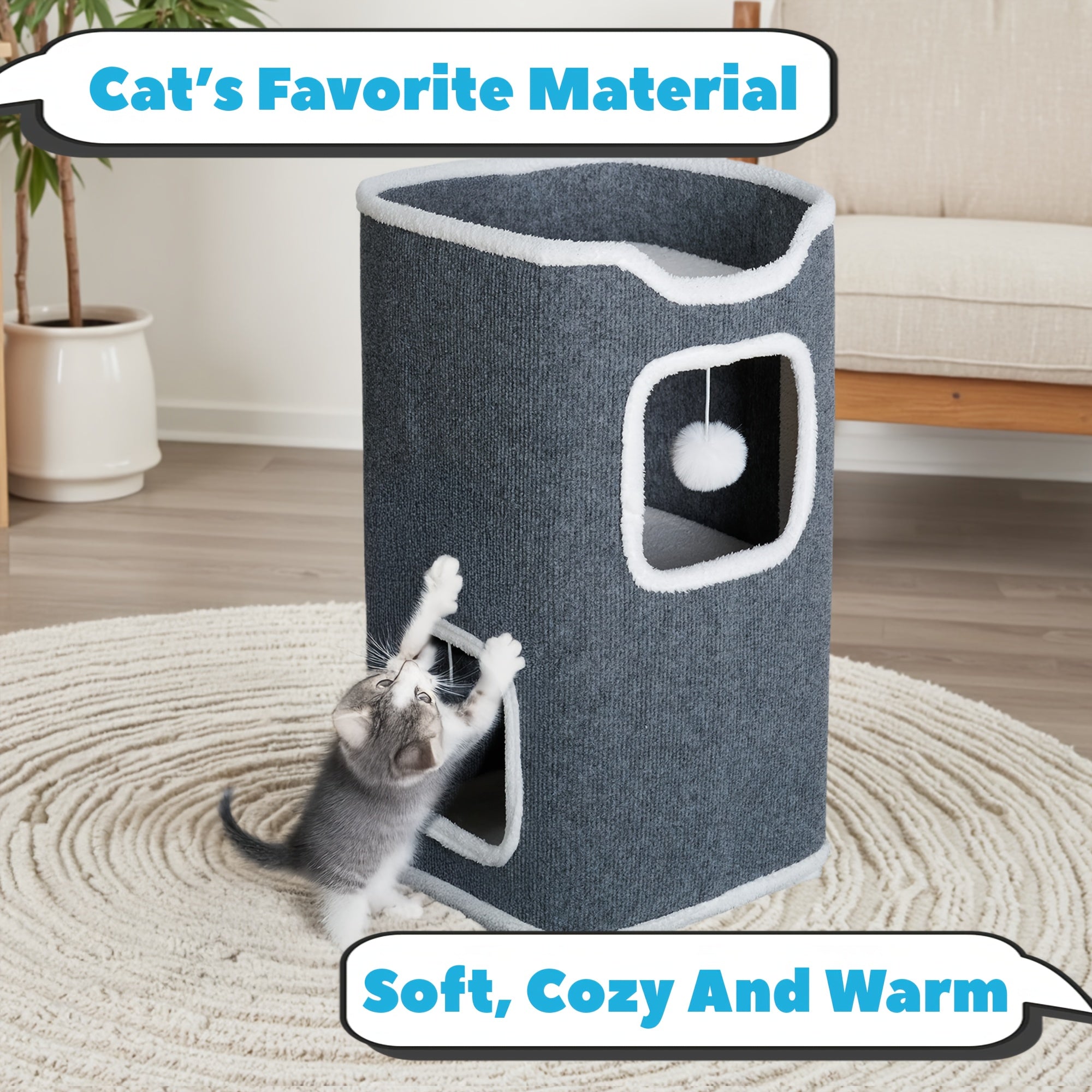 Cat Tree Tower Multi-Level Foldable Cat Condo for Indoor Cats - Scratch-Resistant Carpet, Hanging Bell Ball, Cozy Top Bed, Sturdy Frame Cat House with Multiple Entrances, 1 3 4 Tier Options for Kittens & Adults